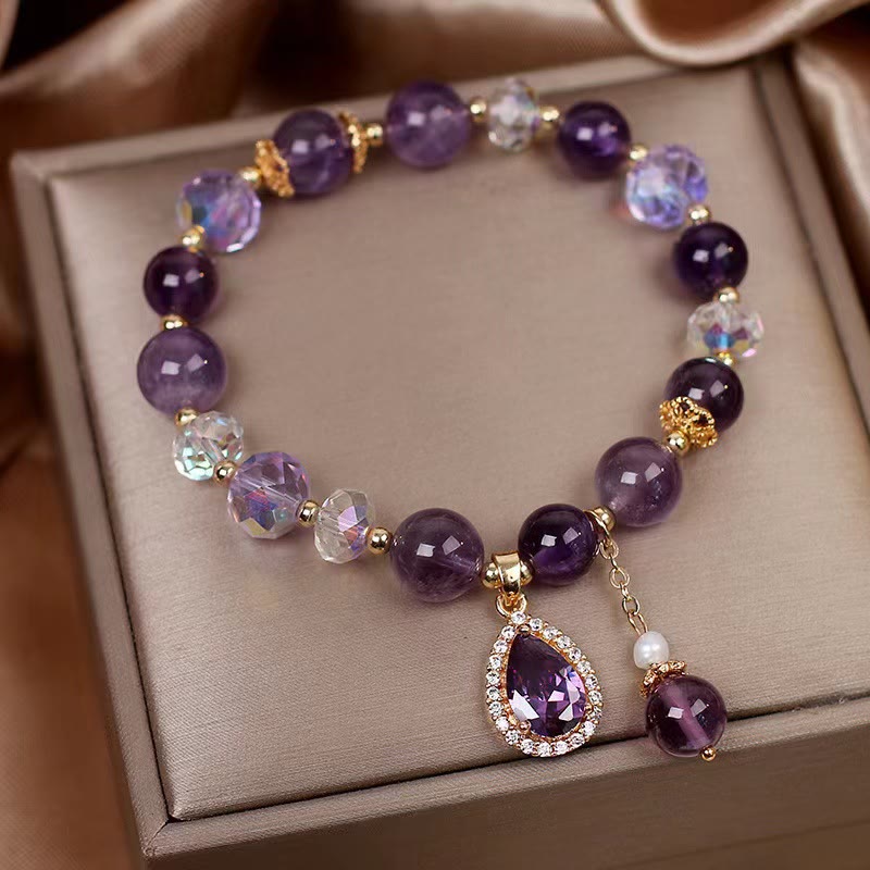 Nimara Ritual Natural Amethyst Zircon Love Heart Healing Soul Charm Bracelet