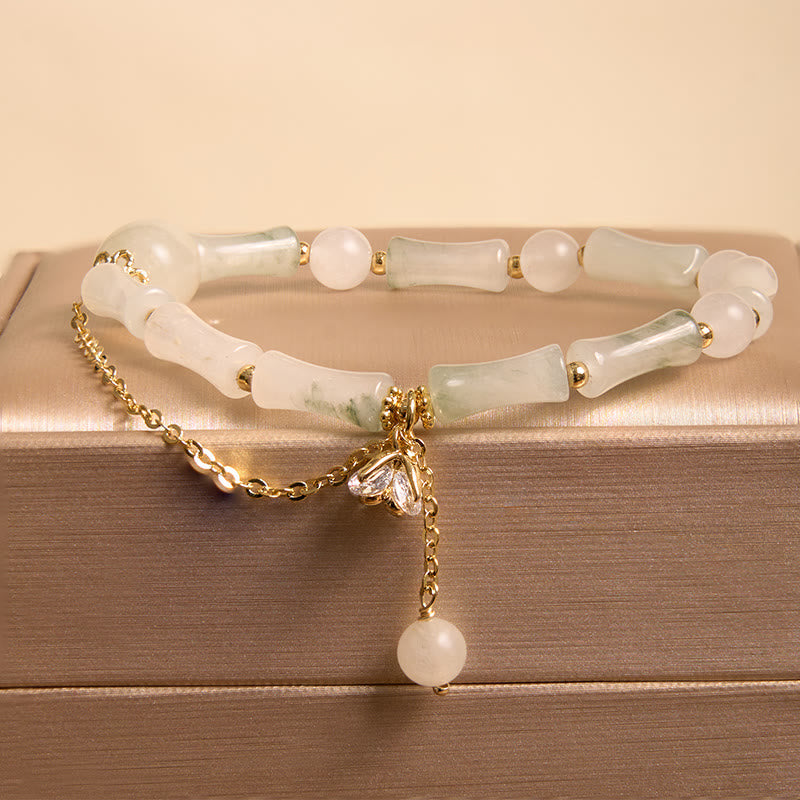Nimara Ritual Tianshan White Jade Bamboo Pattern Luck Blessing Bracelet