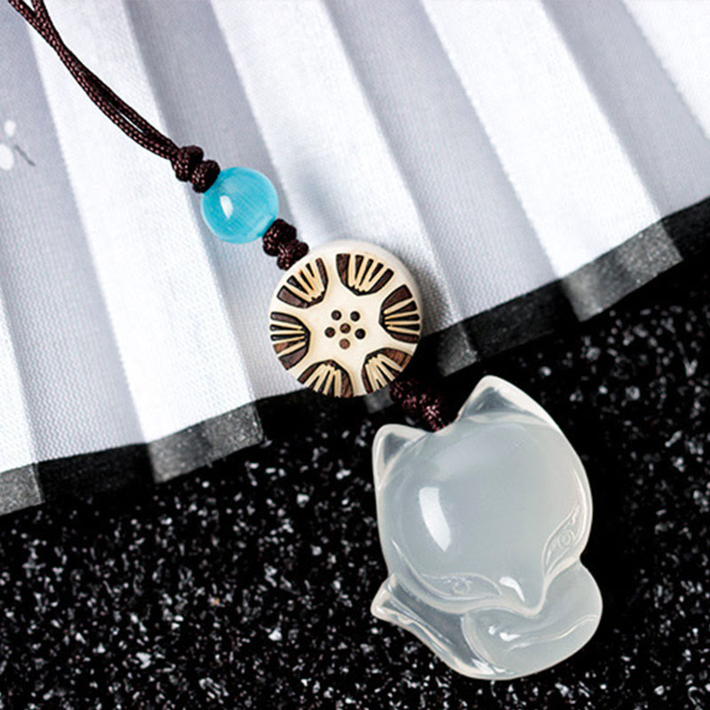 Nimara Ritual Natural Chalcedony Fox Harmony Phone Hanging Decoration
