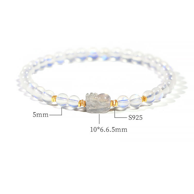 Nimara Ritual 925 Sterling Silver Plated Gold Natural Moonstone PiXiu Healing Bracelet