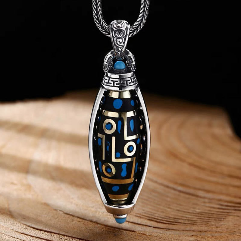 Peace & Purity Tibetan Om Mani Padme Hum Nine-Eye Dzi Bead Pattern Rotatable Necklace Pendant