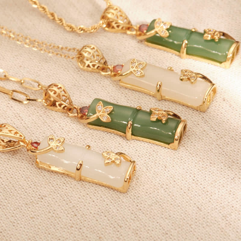 Nimara Ritual White Jade Cyan Jade Bamboo Luck Protection Necklace Pendant