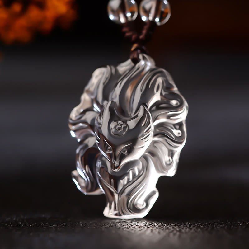 Nimara Ritual Natural Amethyst White Crystal Citrine Nine Tailed Fox Luck Necklace Pendant
