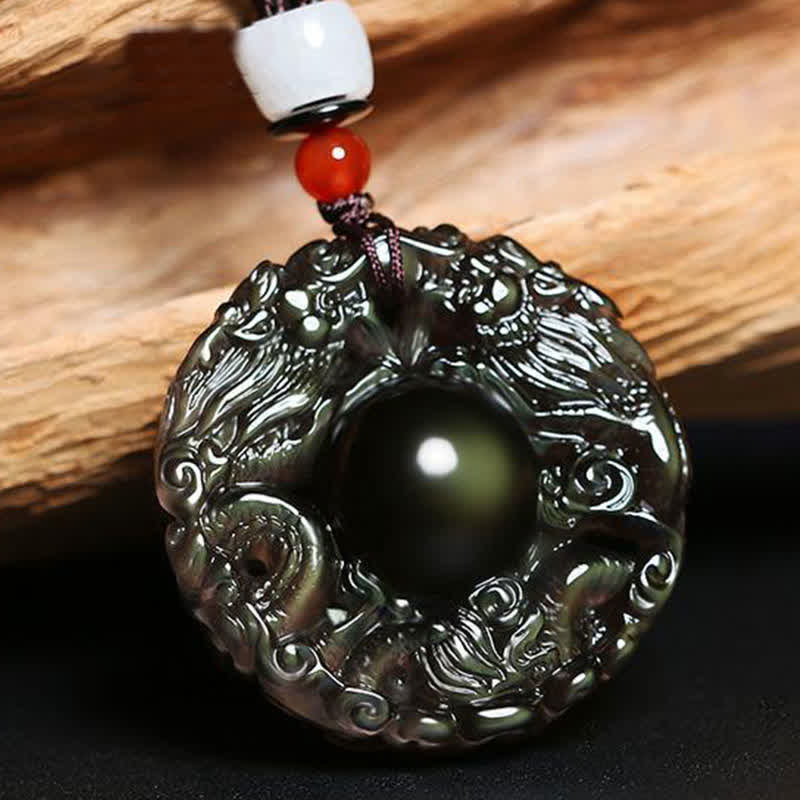 Nimara Ritual Natural Gold Sheen Obsidian Rainbow Obsidian Dragon Strength Necklace Pendant