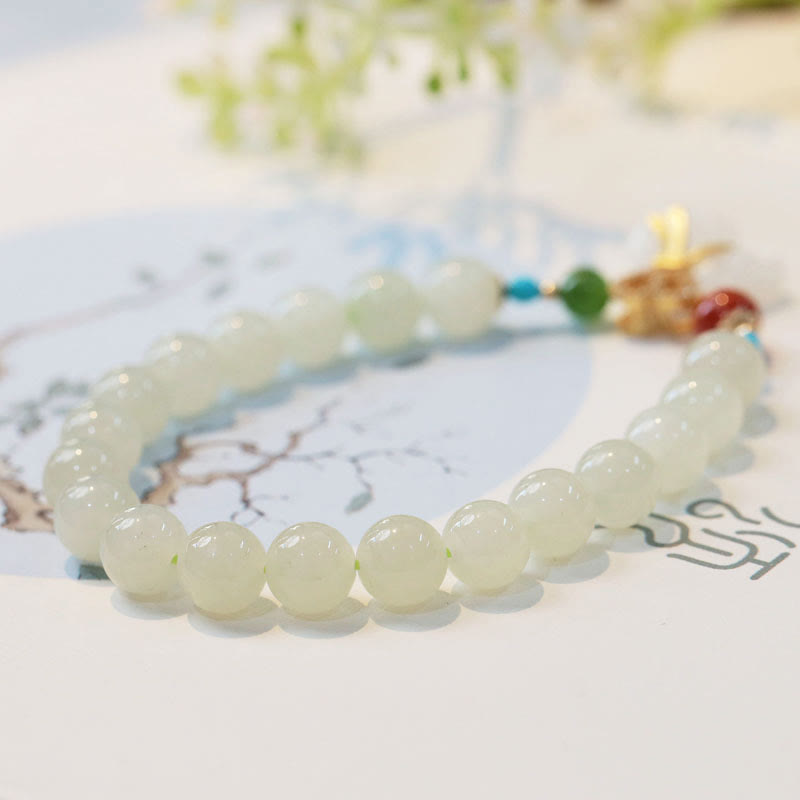 Nimara Ritual Natural Hetian White Jade 14K Gold Plated Money Bag Blessing Bracelet