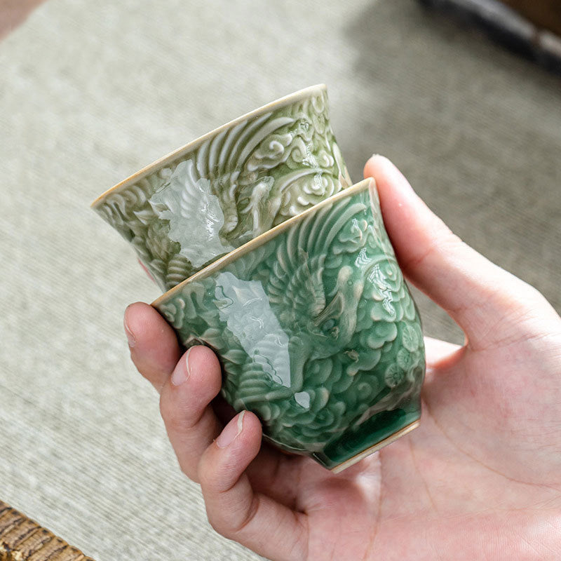 Nimara Ritual Crane Pine Ceramic Teacup Kung Fu Tea Cup 80ml