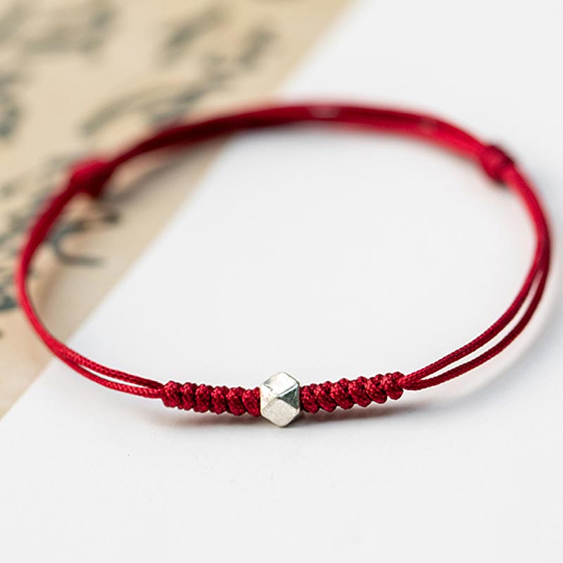 Nimara Ritual 925 Sterling Silver Luck Bead Protection Red String Thin Cord Braided Bracelet