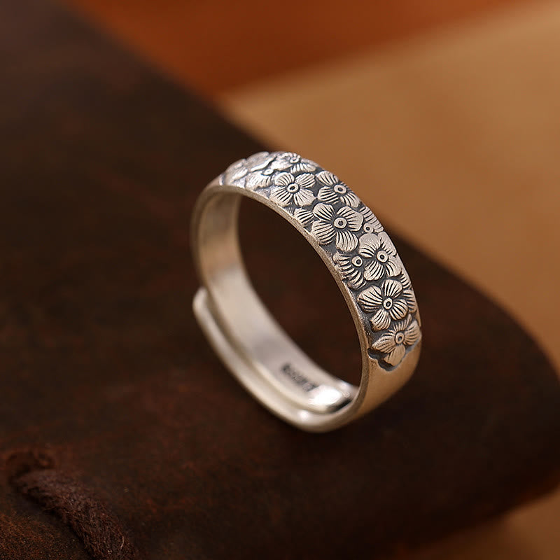 Nimara Ritual 999 Sterling Silver Lotus Flower Plum Blossom Auspicious Clouds Engraved Enlightenment Ring