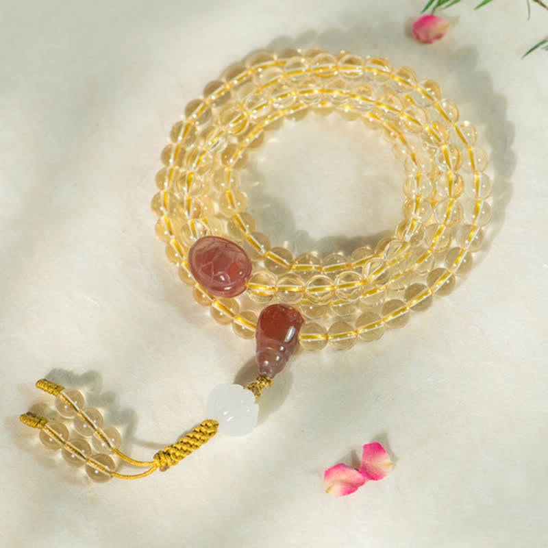 Nimara Ritual 108 Mala Beads 925 Sterling Silver Natural Citrine Red Agate White Jade Prosperity Charm Bracelet