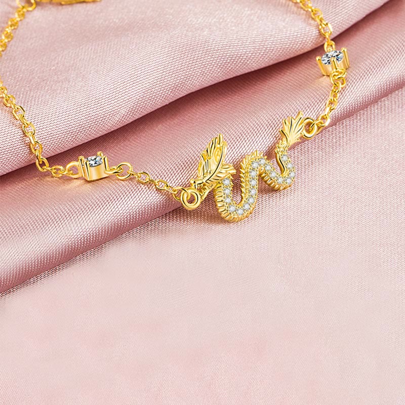 Nimara Ritual 925 Sterling Silver Year Of The Dragon Auspicious Golden Dragon Luck Red Rope Chain Bracelet
