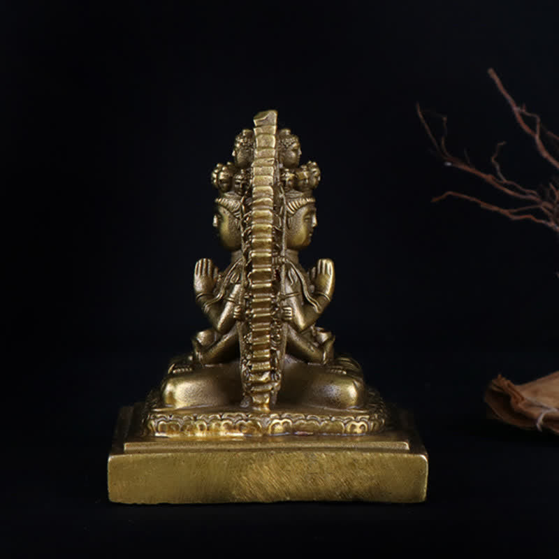 Nimara Ritual Chenrezig Thousand-handed Avalokitesvara Figurine Double-sided Kuan Yin Bodhisattva Protection Solid Copper Statue Decoration