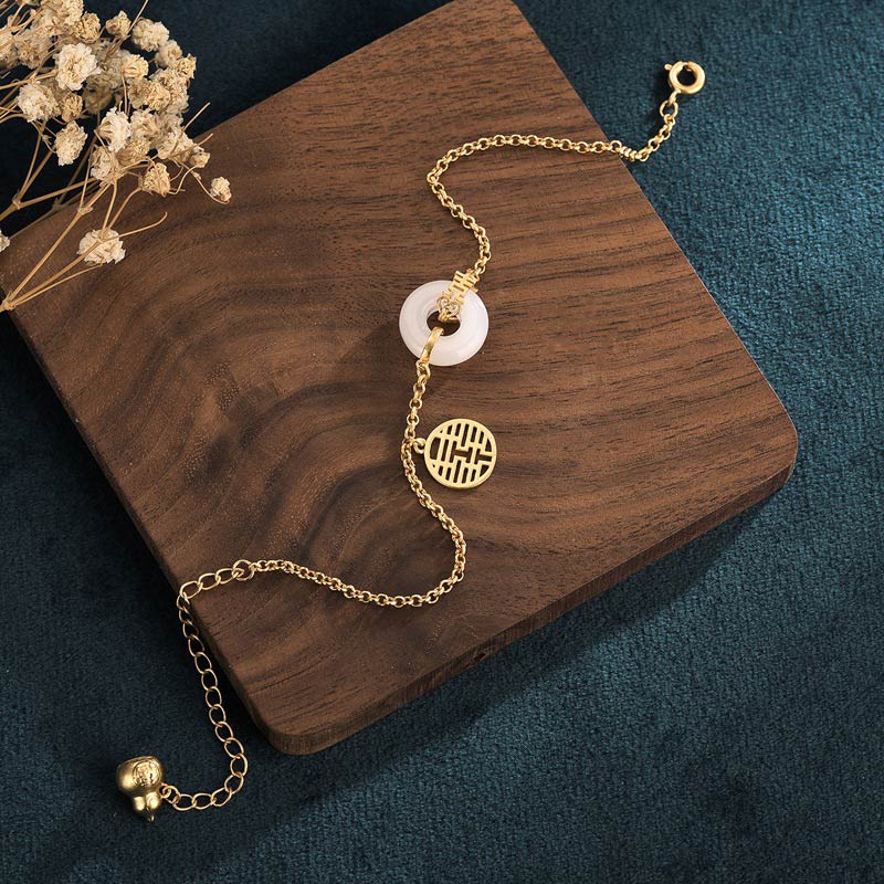 Nimara Ritual White Jade Double Happiness Fortune Bracelet