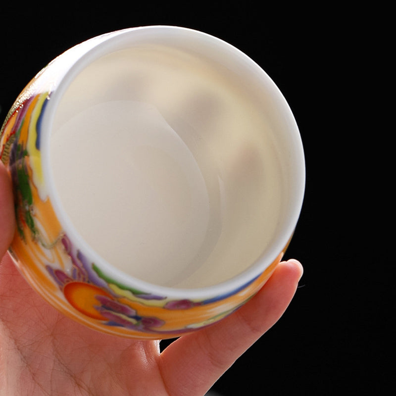 Nimara Ritual Dragon Phoenix Auspicious Clouds Sun Ocean Waves Ceramic Teacup Kung Fu Tea Cup
