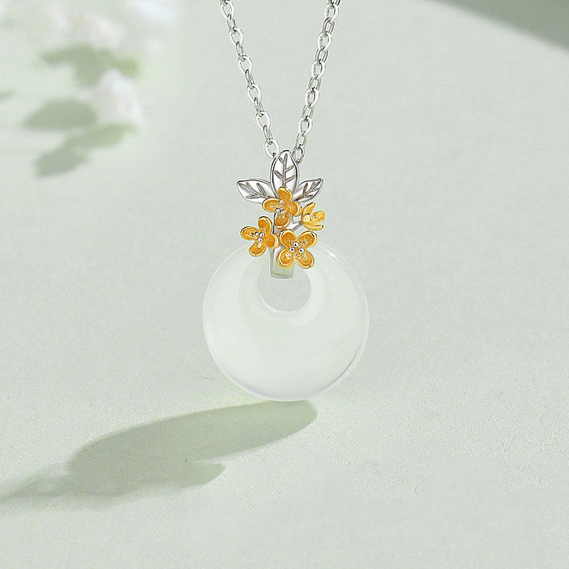 Nimara Ritual 925 Sterling Silver Round Chalcedony Twelve Months Flower Harmony Necklace Pendant