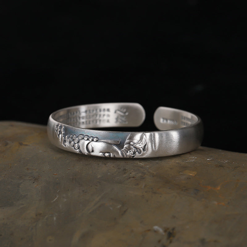 Nimara Ritual 999 Sterling Silver Buddha Head Heart Sutra Serenity Bracelet Bangle