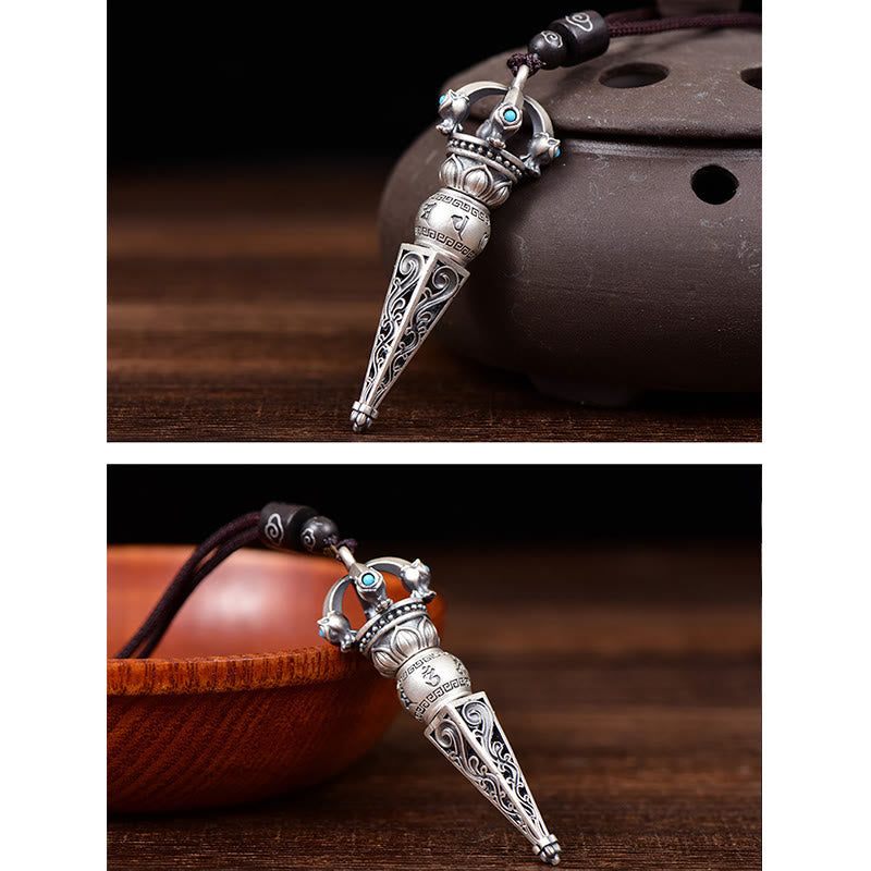 Nimara Ritual Tibetan Om Mani Padme Hum Dorje Vajra Design Wisdom Rotatable Necklace Pendant