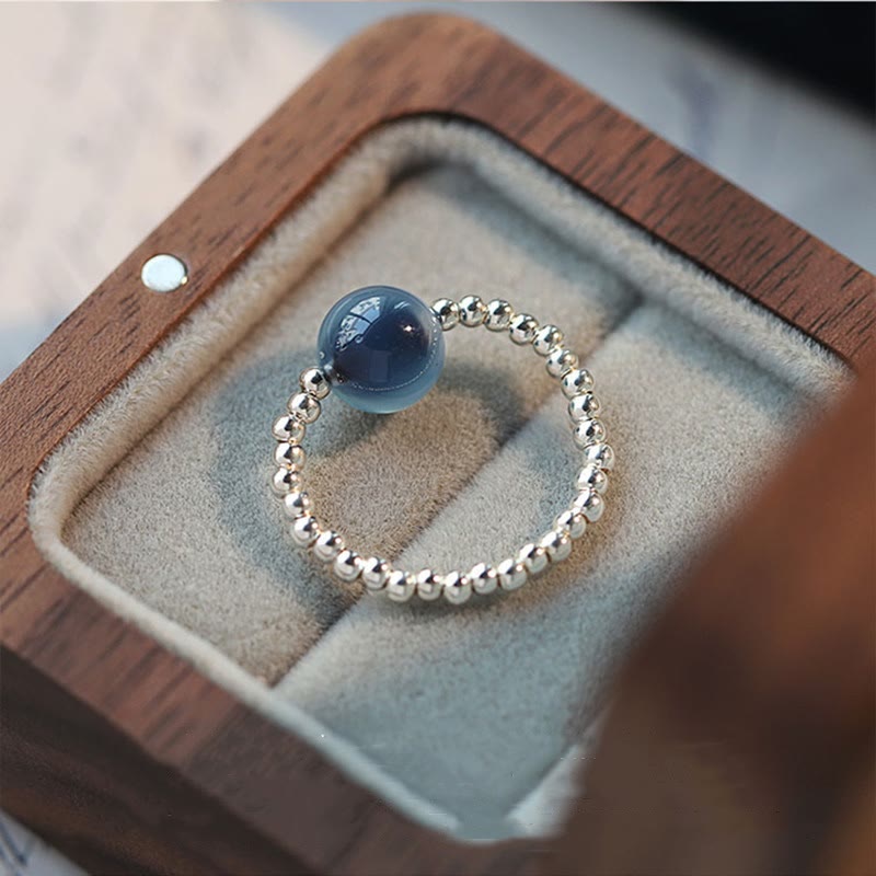 Nimara Ritual 925 Sterling Silver Blue Candy Agate Healing Bead Ring