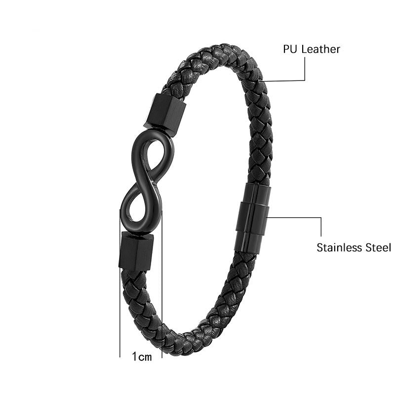Nimara Ritual Endless Knot Titanium Steel Infinity Leather Weave Balance Bracelet