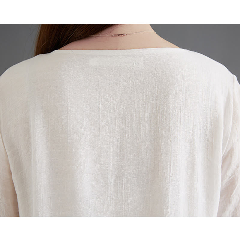 Nimara Ritual 2Pcs Frog-Button Long Sleeve Shirt Wide Leg Pants Meditation Cotton Linen Clothing