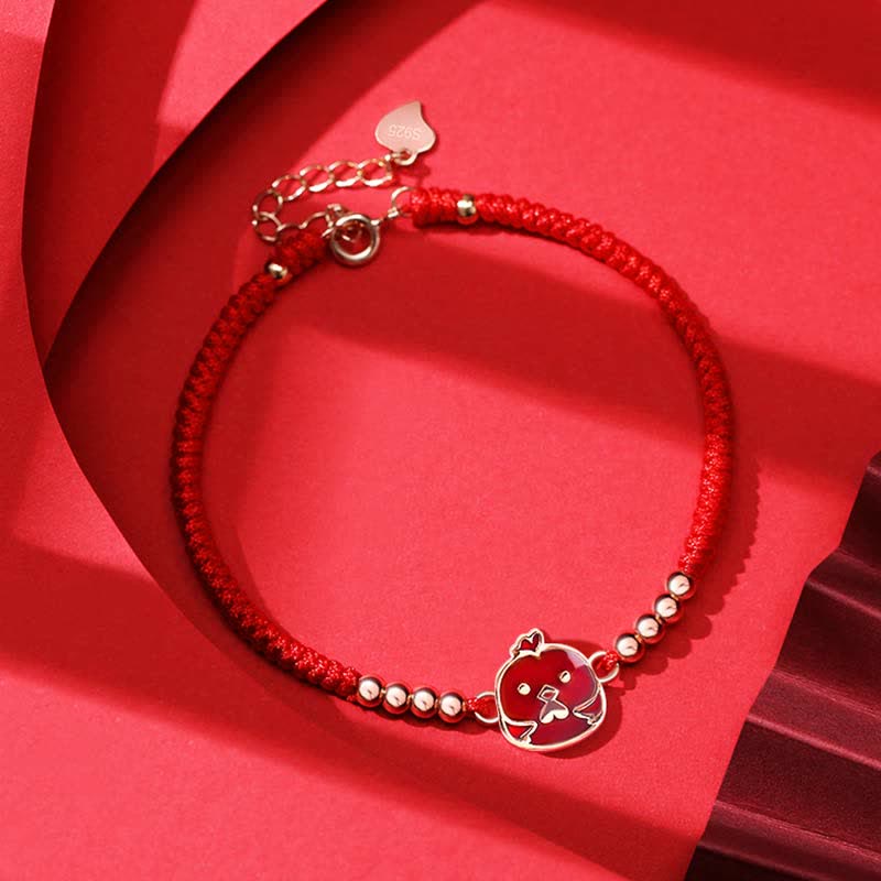 Nimara Ritual 925 Sterling Silver Chinese Zodiac Luck Faith Discolor Red String Bracelet