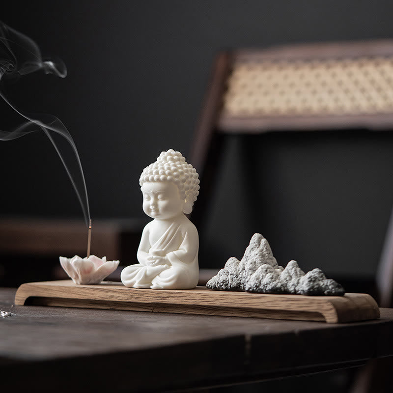 Nimara Ritual Lotus Flower Tathagata Kwan Yin Avalokitesvara Ksitigarbha Meditation Ceramic Stick Incense Burner Decoration