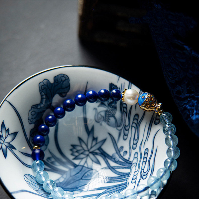 Nimara Ritual Natural Aquamarine Lazurite Lapis Lazuli Fish Healing Bracelet