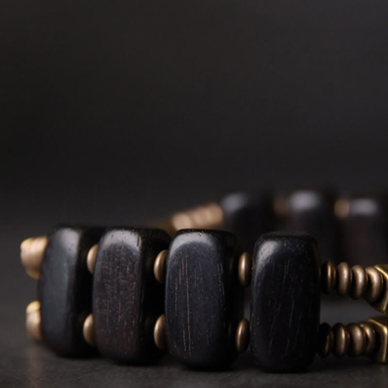 Nimara Ritual Tibetan Ebony Wood Brass Copper Balance Double Layer Bracelet