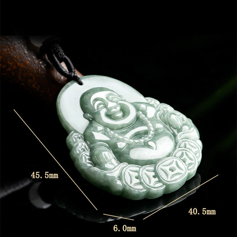 Nimara Ritual Laughing Buddha Natural Jade Copper Coin Abundance Necklace Pendant