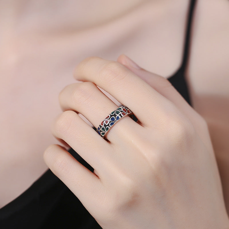 Nimara Ritual Colorful Plum Blossoms Design Healing Copper Adjustable Ring
