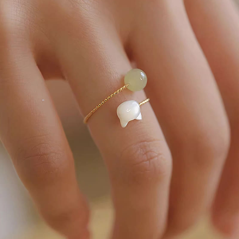 Nimara Ritual Tridacna Stone Cat Head Jade Bead Blessing Ring
