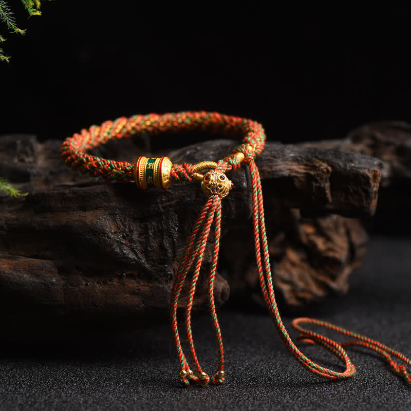 Nimara Ritual Tibetan Handmade Luck Prayer Wheel Bead Charm Weave Colorful String Bracelet