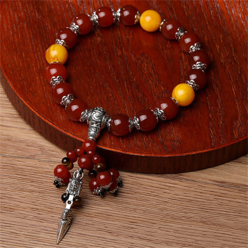 Nimara Ritual Natural Tiger Eye Red Agate Dragon Vein Agate Stone Vajra Dorje Power Healing Bracelet Car Decoration