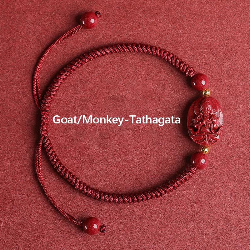 Nimara Ritual Chinese Zodiac Natal Buddha Cinnabar Keep Away Evil Spirits Rope Bracelet