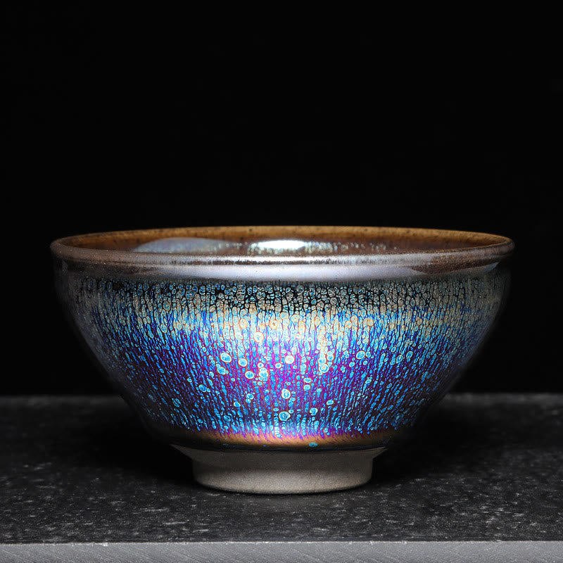 Nimara Ritual Chinese Jianzhan Blue Colorful Glaze Ceramic Teacup Tenmoku Kung Fu Tea Cup With Gift Box