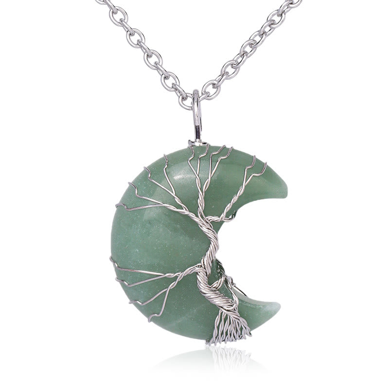 Nimara Ritual Natural Quartz Crystal Moon Tree Of Life Healing Energy Necklace Pendant