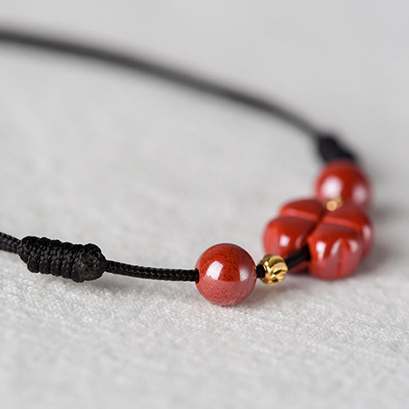 Nimara Ritual Four Leaf Clover Cinnabar Blessing Calm String Bracelet Anklet