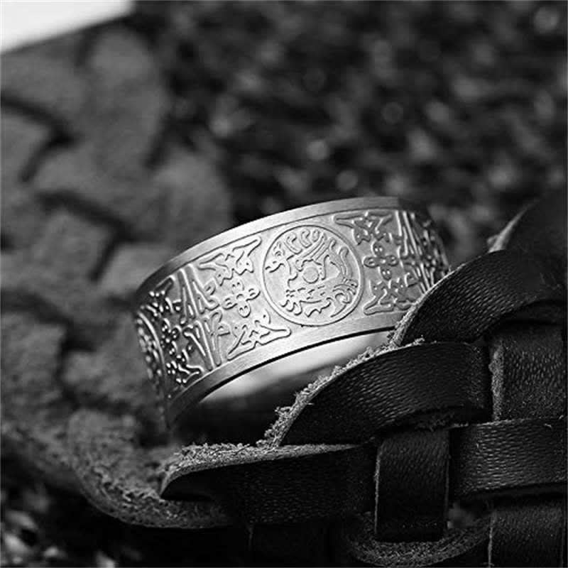 Nimara Ritual Four Guardian Beast Dragon White Tiger Suzaku Basalt Carved Success Luck Ring