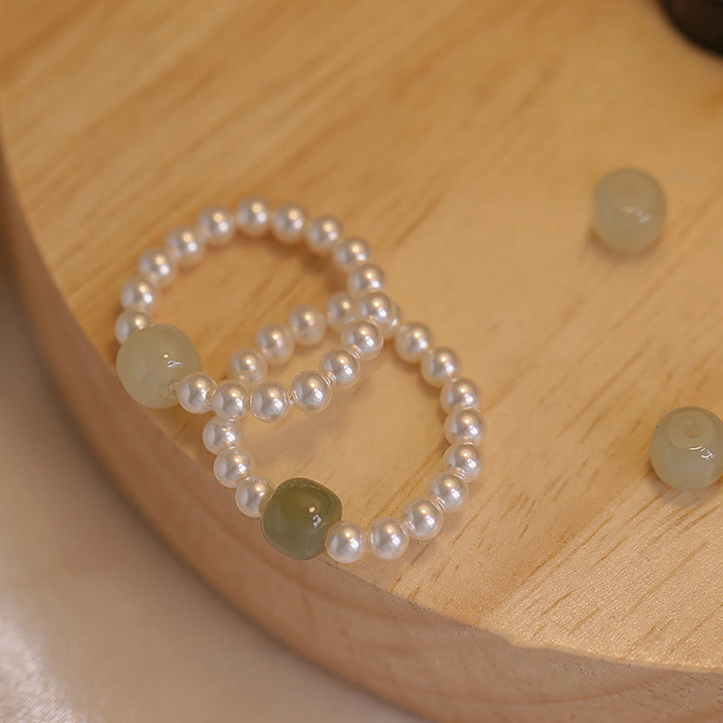 Nimara Ritual Round Jade Pearl Beads Luck Ring