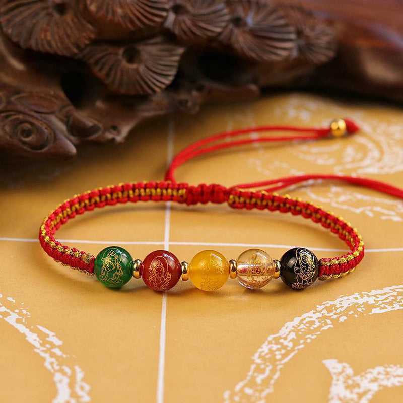 Nimara Ritual Five Directions Gods of Wealth Agate Handmade Protection String Braid Bracelet