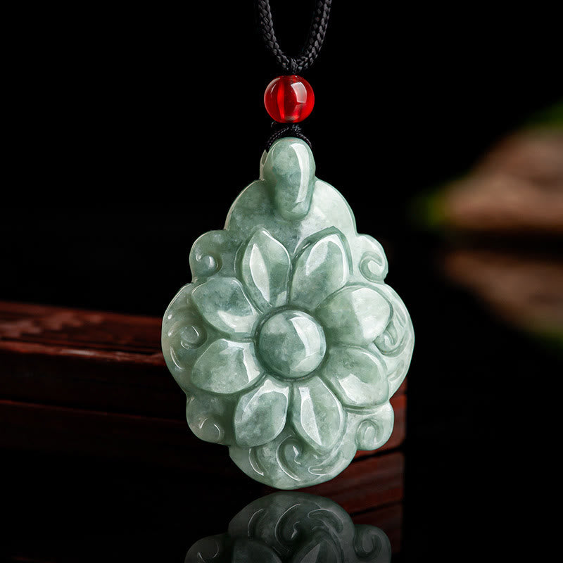 Nimara Ritual Natural Jade Kalanchoe blossfeldiana Flower Pattern Luck Necklace Pendant