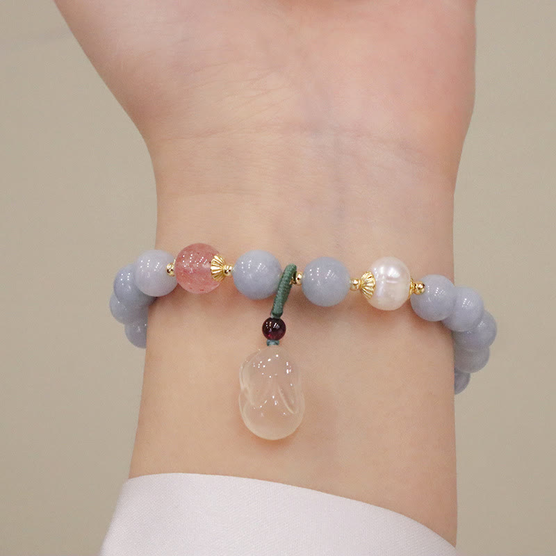 Nimara Ritual Natural Aquamarine Chalcedony Serenity Rabbit Gourd Cat Charm Bracelet