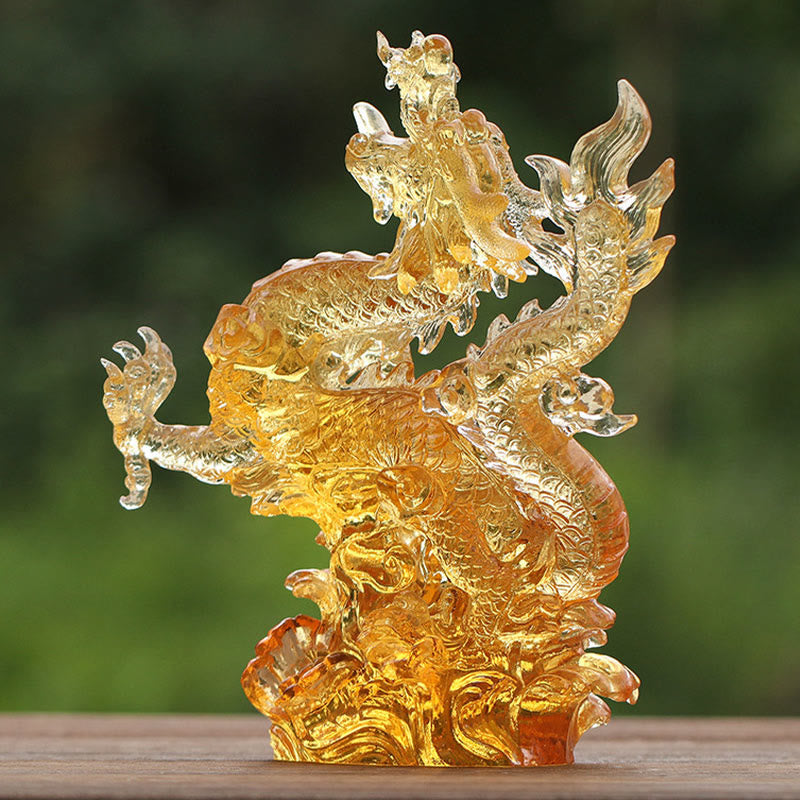 Nimara Ritual Handmade Chinese Zodiac Yellow Dragon Liuli Crystal Art Piece Luck Protection Home Office Decoration