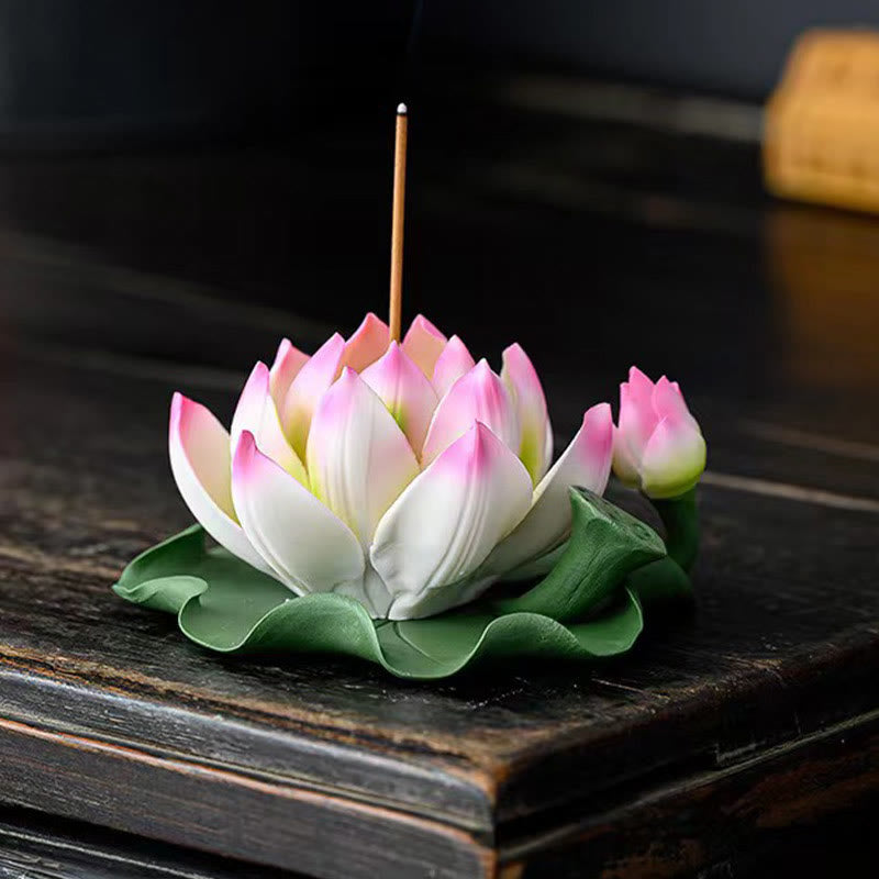 Nimara Ritual Lotus Flower Leaf Pod Spiritual Healing Ceramic Stick Incense Burner Decoration