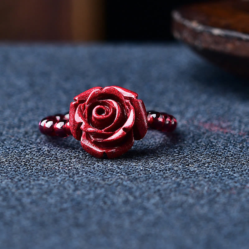 Nimara Ritual Garnet Cinnabar Lucky Bead PiXiu Om Mani Padme Hum Rose Protection Ring