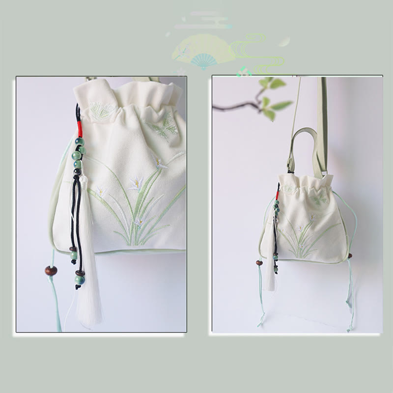 Nimara Ritual Handmade Embroidered Flowers Canvas Tote Shoulder Bag Handbag