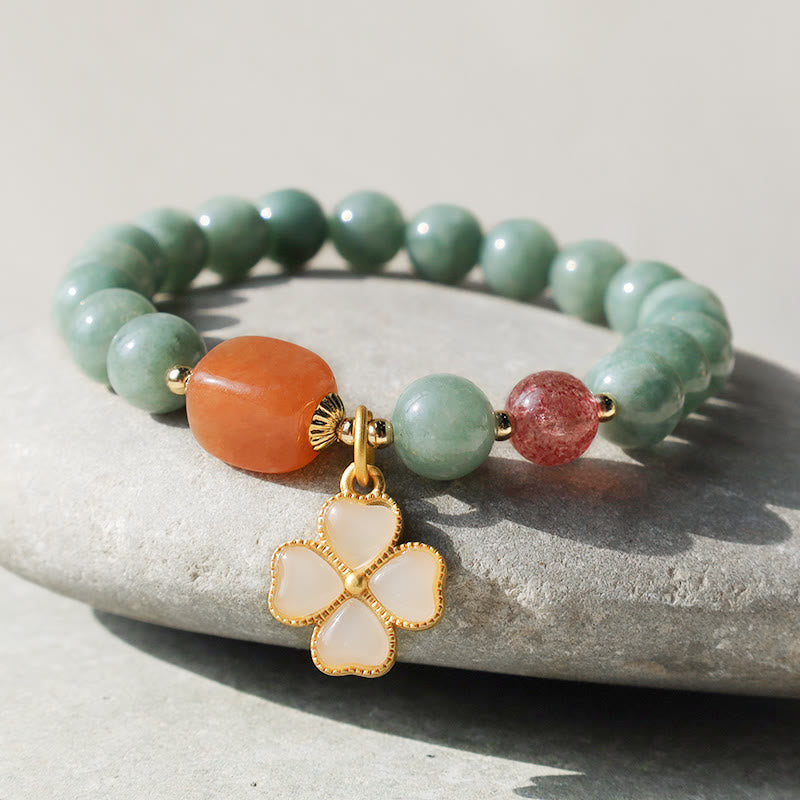 Nimara Ritual Jade Four Leaf Clover Charm Prosperity Bracelet