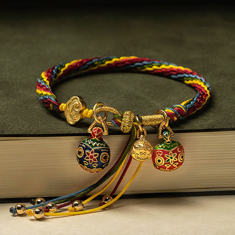Nimara Ritual Gold Swallowing Beast Family Luck Reincarnation Knot Colorful String Bracelet