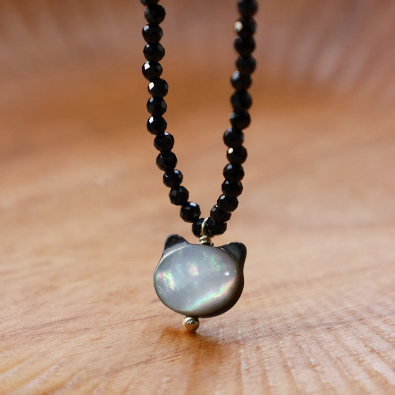 Nimara Ritual Black Spinel Cute Cat Motivate Choker Necklace
