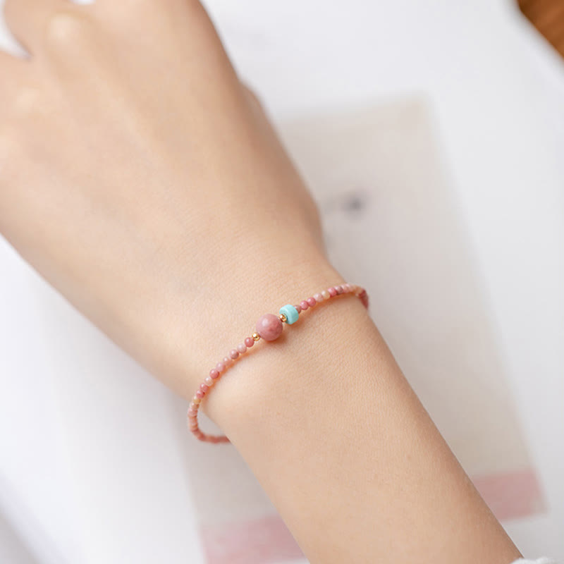 Nimara Ritual 14K Gold Plated Natural Rhodonite Loving Energy Chain Bracelet
