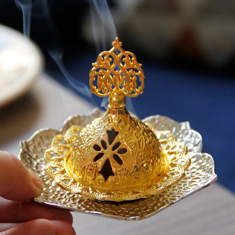 Nimara Ritual Gold Leaf Coaster Spiritual Mini Alloy Metal Incense Burner